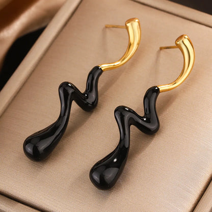 1 Pair IG Style Classic Style Water Droplets Lightning Enamel Plating 304 Stainless Steel 18K Gold Plated Drop Earrings