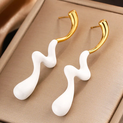 1 Pair IG Style Classic Style Water Droplets Lightning Enamel Plating 304 Stainless Steel 18K Gold Plated Drop Earrings