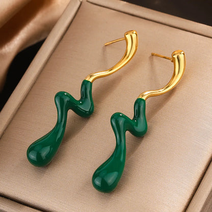 1 Pair IG Style Classic Style Water Droplets Lightning Enamel Plating 304 Stainless Steel 18K Gold Plated Drop Earrings