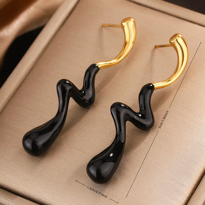 1 Pair IG Style Classic Style Water Droplets Lightning Enamel Plating 304 Stainless Steel 18K Gold Plated Drop Earrings