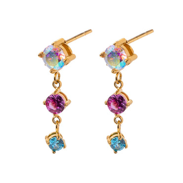 1 Pair IG Style Color Block Inlay Stainless Steel Zircon 18K Gold Plated Drop Earrings