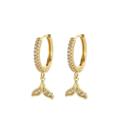 1 Pair Ig Style Commute Fish Tail Plating Inlay Copper Zircon Gold Plated Silver Plated Drop Earrings