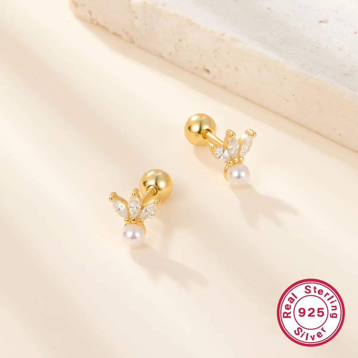 1 Pair Ig Style Commute Flower Plating Inlay Sterling Silver Artificial Pearls Zircon 18k Gold Plated White Gold Plated Ear Studs