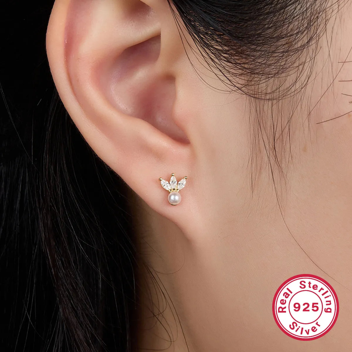 1 Pair Ig Style Commute Flower Plating Inlay Sterling Silver Artificial Pearls Zircon 18k Gold Plated White Gold Plated Ear Studs