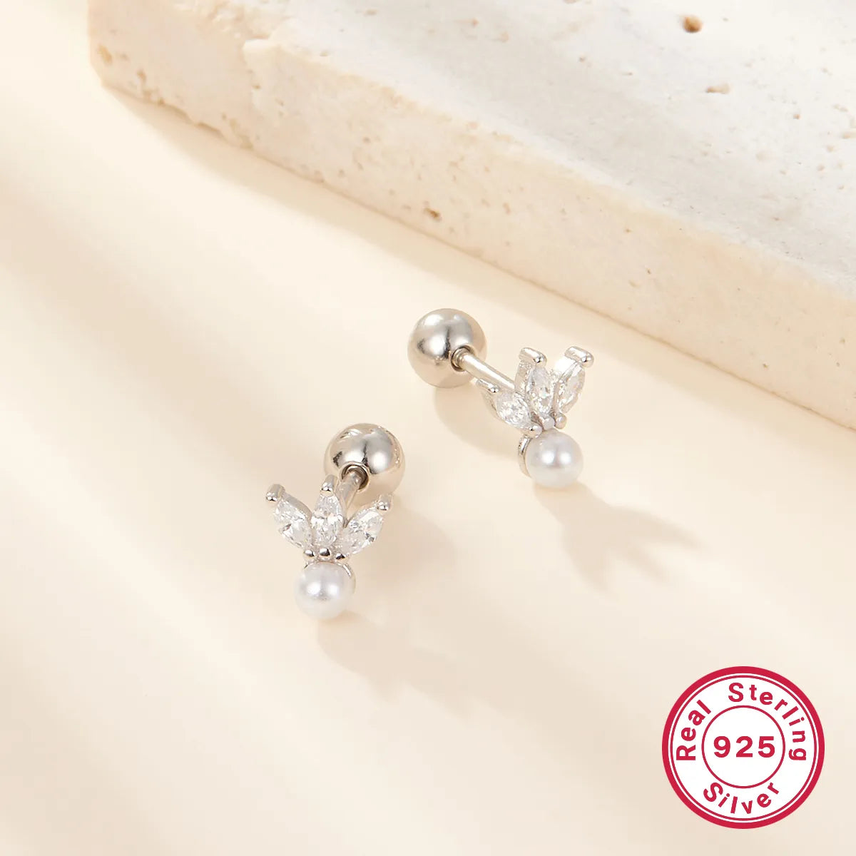 1 Pair Ig Style Commute Flower Plating Inlay Sterling Silver Artificial Pearls Zircon 18k Gold Plated White Gold Plated Ear Studs