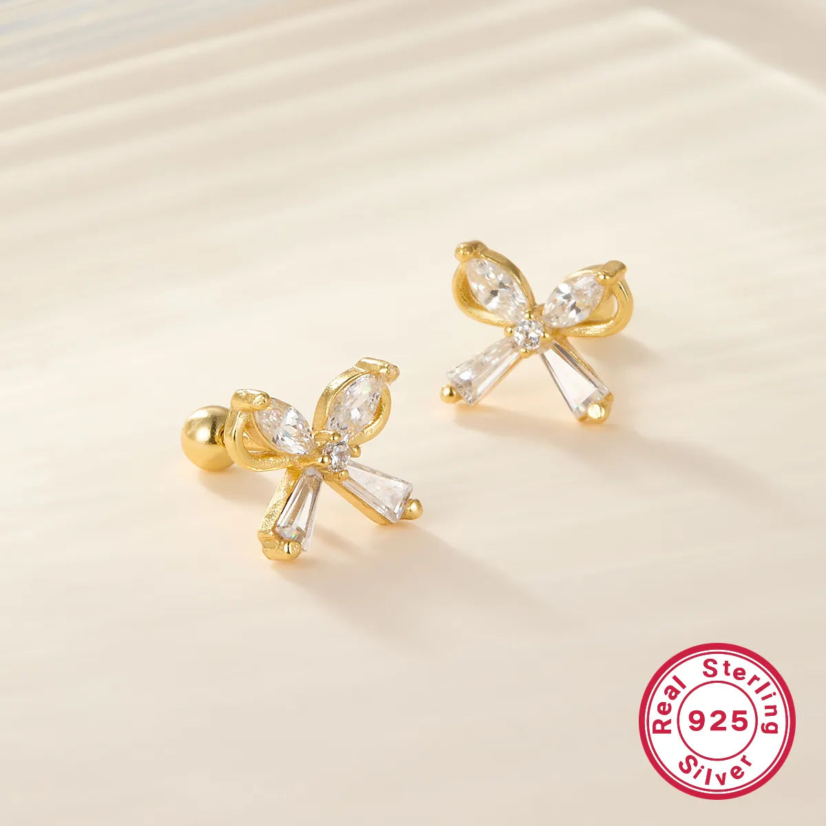 1 Pair Ig Style Commute Shiny Bow Knot Plating Inlay Sterling Silver Zircon 18k Gold Plated White Gold Plated Ear Studs