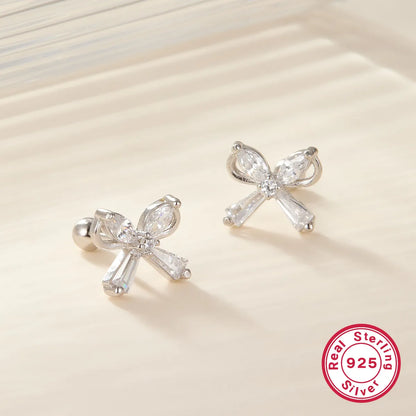 1 Pair Ig Style Commute Shiny Bow Knot Plating Inlay Sterling Silver Zircon 18k Gold Plated White Gold Plated Ear Studs