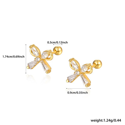 1 Pair Ig Style Commute Shiny Bow Knot Plating Inlay Sterling Silver Zircon 18k Gold Plated White Gold Plated Ear Studs