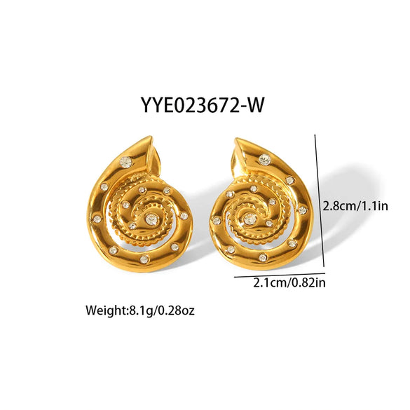 1 Pair IG Style Conch Polishing Plating Inlay 304 Stainless Steel Rhinestones 18K Gold Plated Ear Studs