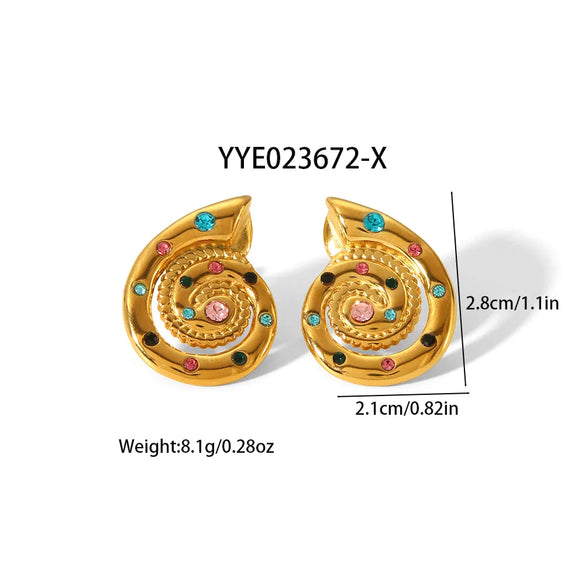 1 Pair IG Style Conch Polishing Plating Inlay 304 Stainless Steel Rhinestones 18K Gold Plated Ear Studs