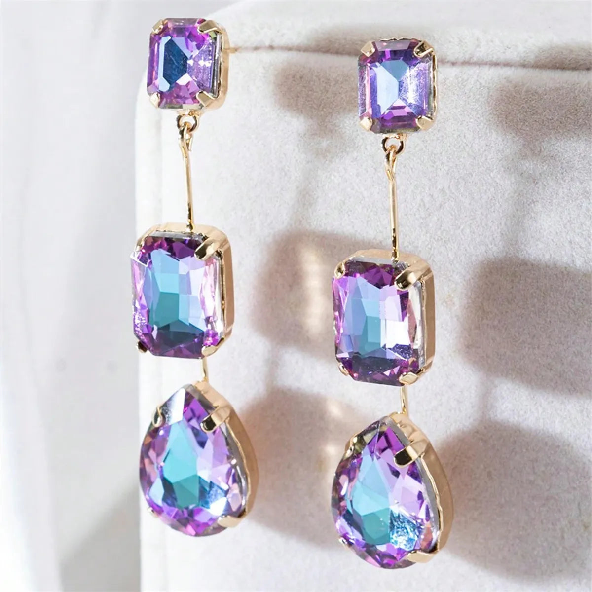 1 Pair IG Style Cool Style Geometric Inlay Copper Glass Drop Earrings