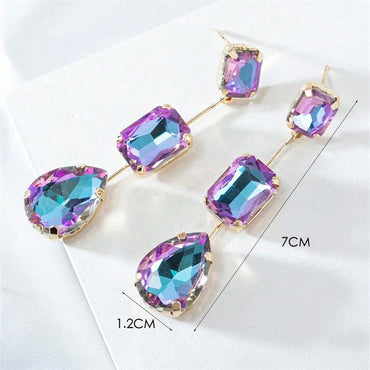 1 Pair IG Style Cool Style Geometric Inlay Copper Glass Drop Earrings