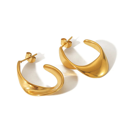 1 Pair IG Style Cool Style Irregular Geometric Polishing Plating 304 Stainless Steel 18K Gold Plated Hoop Earrings