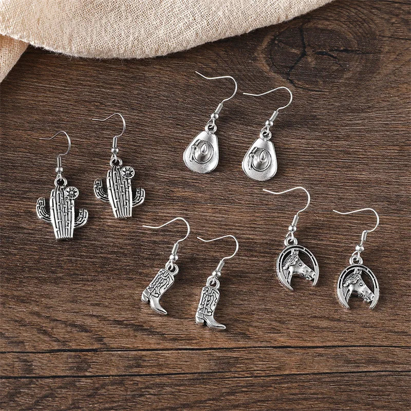 1 Pair IG Style Cowboy Style Simple Style Cactus Boots Horseshoe Plating Zinc Alloy Drop Earrings