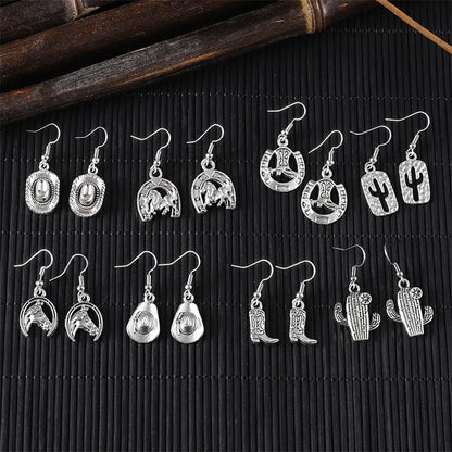 1 Pair IG Style Cowboy Style Simple Style Cactus Boots Horseshoe Plating Zinc Alloy Drop Earrings