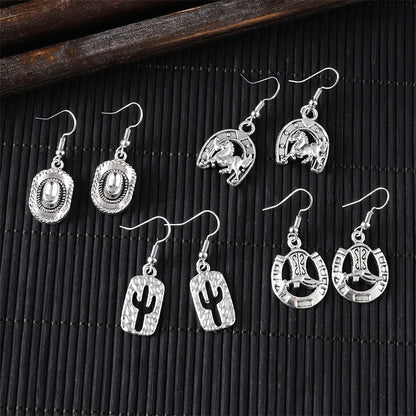 1 Pair IG Style Cowboy Style Simple Style Cactus Boots Horseshoe Plating Zinc Alloy Drop Earrings