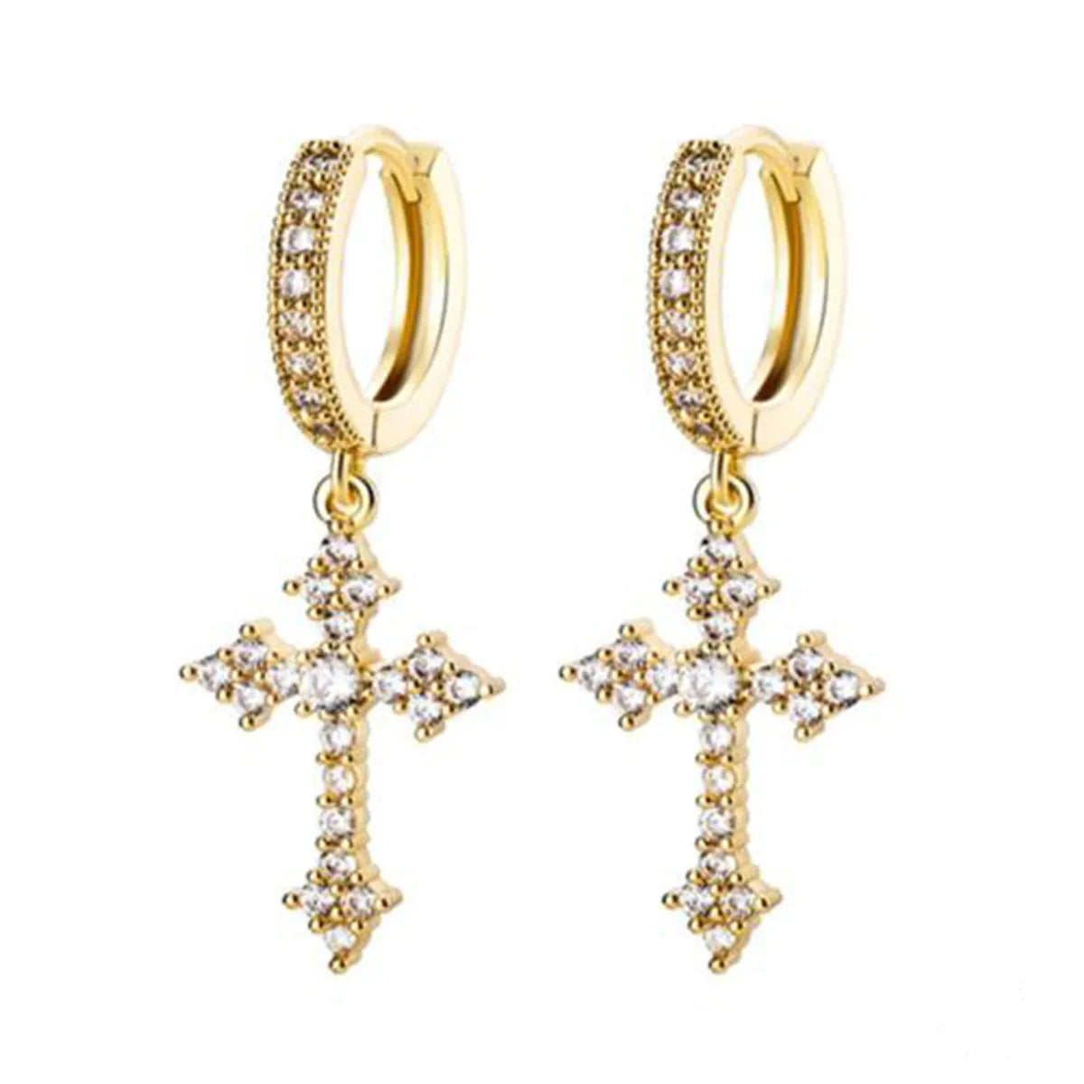 1 Pair Ig Style Cross Inlay Copper Rhinestones Gold Plated Silver Plated Drop Earrings