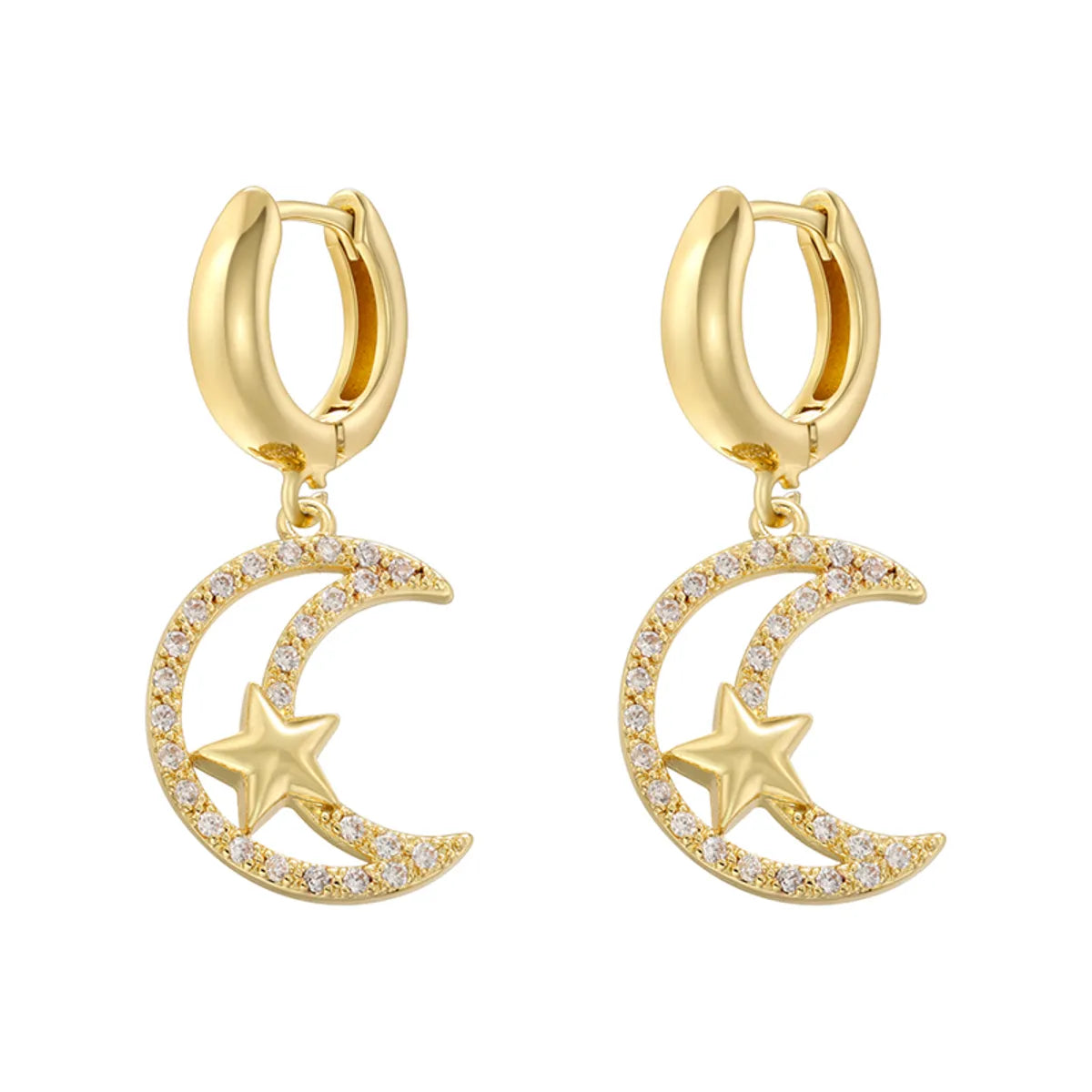 1 Pair Ig Style Cross Moon Bell Plating Inlay Copper Zircon Hoop Earrings