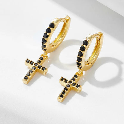 1 Pair Ig Style Cross Plating Inlay Sterling Silver Zircon 18k Gold Plated Earrings