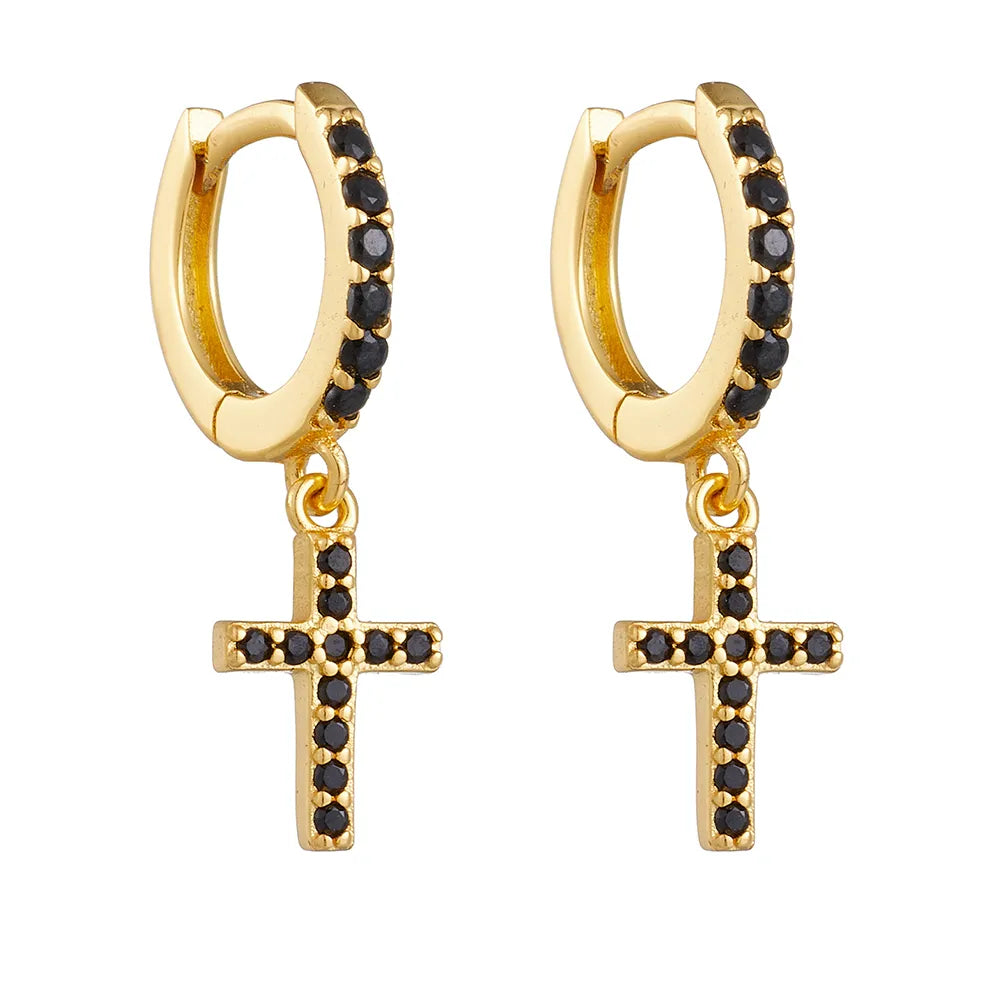 1 Pair Ig Style Cross Plating Inlay Sterling Silver Zircon 18k Gold Plated Earrings