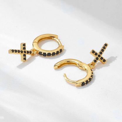 1 Pair Ig Style Cross Plating Inlay Sterling Silver Zircon 18k Gold Plated Earrings