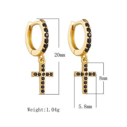 1 Pair Ig Style Cross Plating Inlay Sterling Silver Zircon 18k Gold Plated Earrings