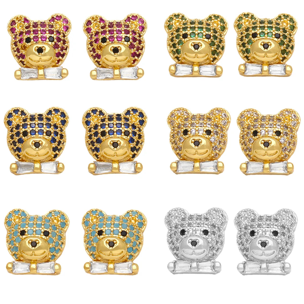 1 Pair Ig Style Cute Bear Plating Inlay Copper Zircon 18k Gold Plated Ear Studs