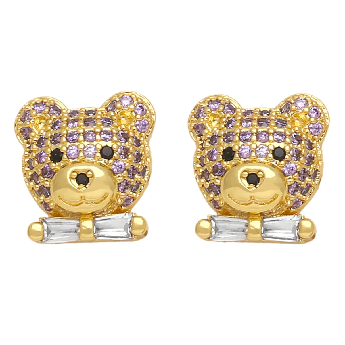 1 Pair Ig Style Cute Bear Plating Inlay Copper Zircon 18k Gold Plated Ear Studs