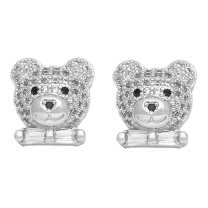 1 Pair Ig Style Cute Bear Plating Inlay Copper Zircon 18k Gold Plated Ear Studs