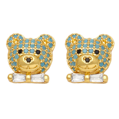 1 Pair Ig Style Cute Bear Plating Inlay Copper Zircon 18k Gold Plated Ear Studs