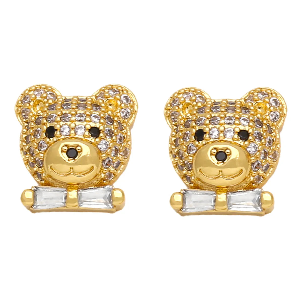 1 Pair Ig Style Cute Bear Plating Inlay Copper Zircon 18k Gold Plated Ear Studs