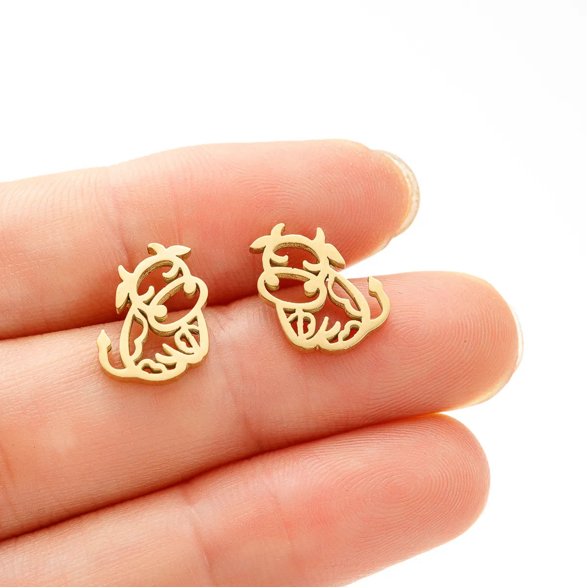 1 Pair IG Style Cute Cattle Polishing Plating 304 Stainless Steel 18K Gold Plated Ear Studs