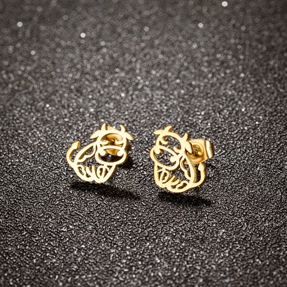 1 Pair IG Style Cute Cattle Polishing Plating 304 Stainless Steel 18K Gold Plated Ear Studs