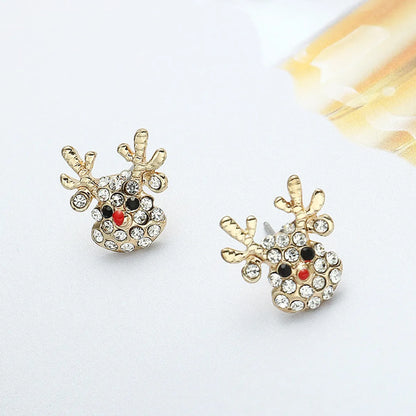 1 Pair Ig Style Cute Christmas Hat Elk Inlay Alloy Rhinestones Drop Earrings Ear Studs