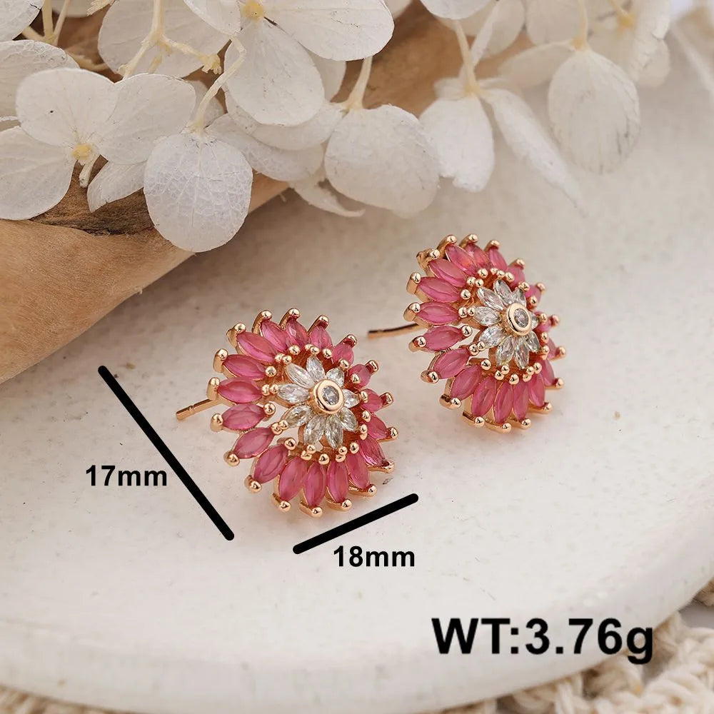 1 Pair IG Style Cute Classic Style Sun Inlay Brass Zircon Ear Studs