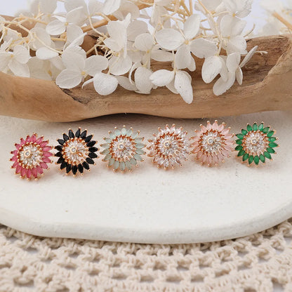 1 Pair IG Style Cute Classic Style Sun Inlay Brass Zircon Ear Studs