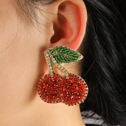 1 Pair IG Style Cute Handmade Lemon Cherry Beaded Handmade Inlay Plastic Cloth Rhinestones Drop Earrings