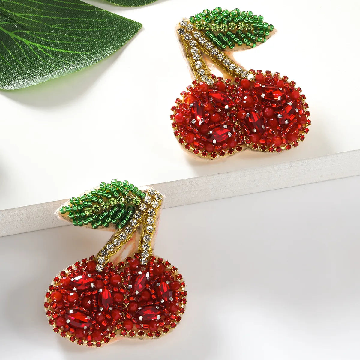 1 Pair IG Style Cute Handmade Lemon Cherry Beaded Handmade Inlay Plastic Cloth Rhinestones Drop Earrings