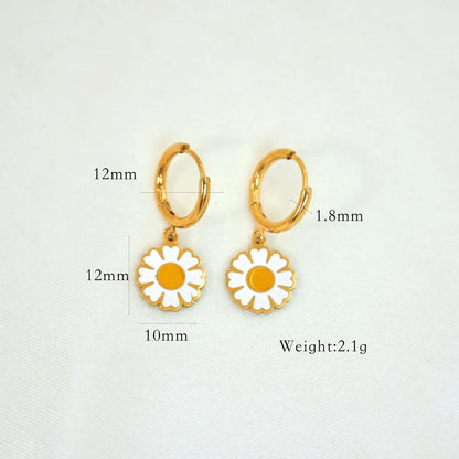 1 Pair IG Style Cute Heart Shape Flower Watermelon Enamel Plating 304 Stainless Steel Drop Earrings