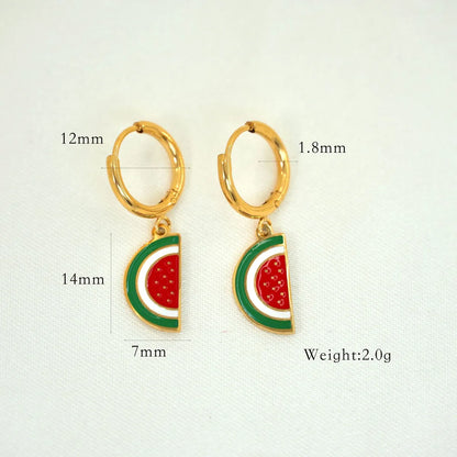 1 Pair IG Style Cute Heart Shape Flower Watermelon Enamel Plating 304 Stainless Steel Drop Earrings