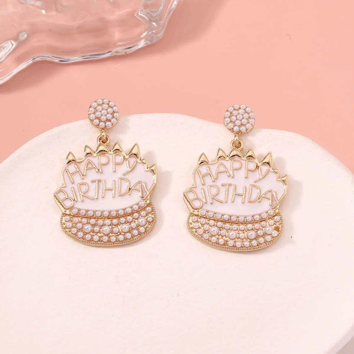 1 Pair IG Style Cute Letter Cake Enamel Inlay Zinc Alloy Rhinestones Drop Earrings