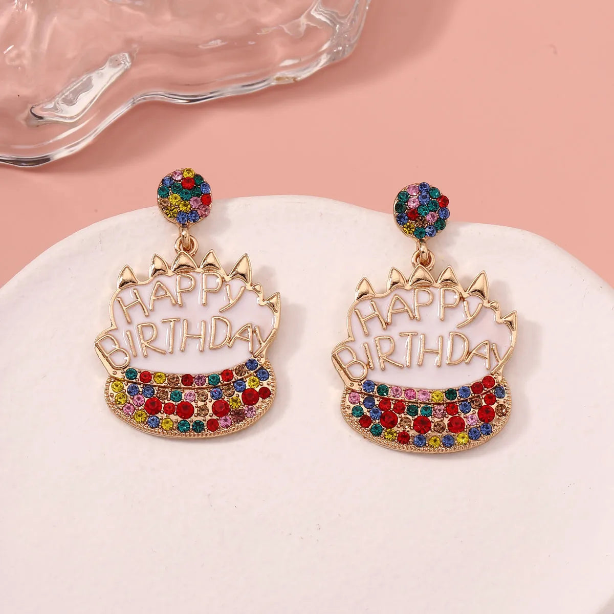 1 Pair IG Style Cute Letter Cake Enamel Inlay Zinc Alloy Rhinestones Drop Earrings