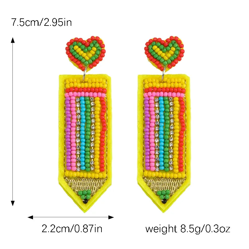 1 Pair IG Style Cute Letter Pencil Beaded Seed Bead Drop Earrings