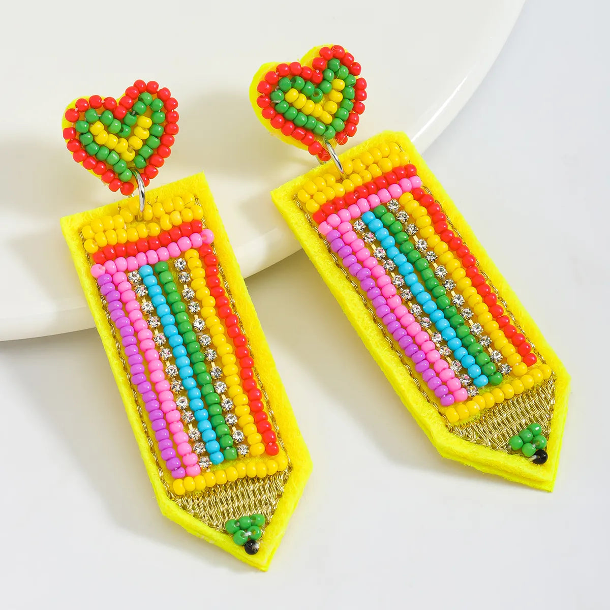 1 Pair IG Style Cute Letter Pencil Beaded Seed Bead Drop Earrings