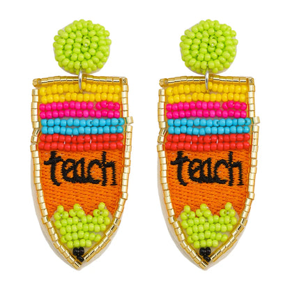 1 Pair IG Style Cute Letter Pencil Beaded Seed Bead Drop Earrings