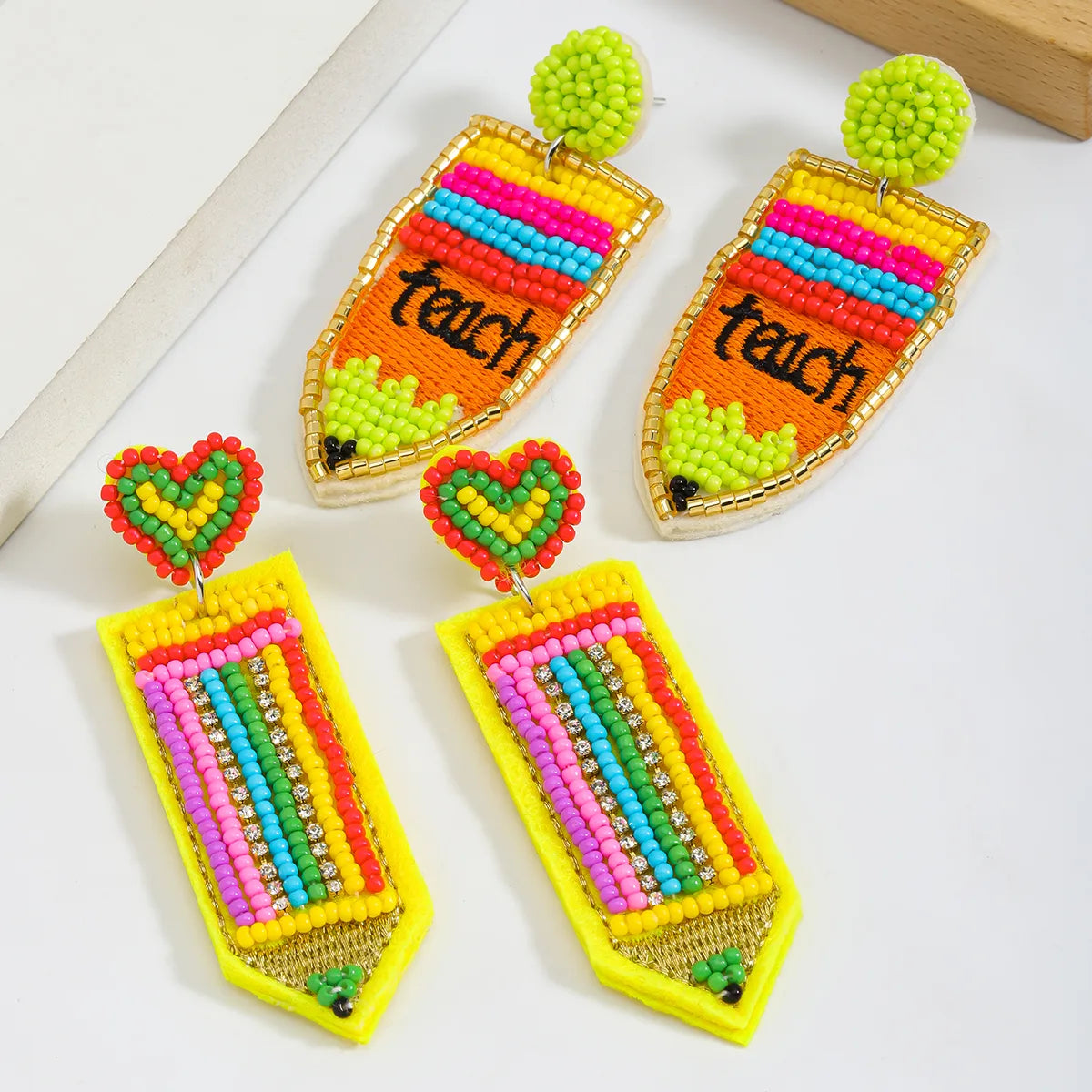 1 Pair IG Style Cute Letter Pencil Beaded Seed Bead Drop Earrings