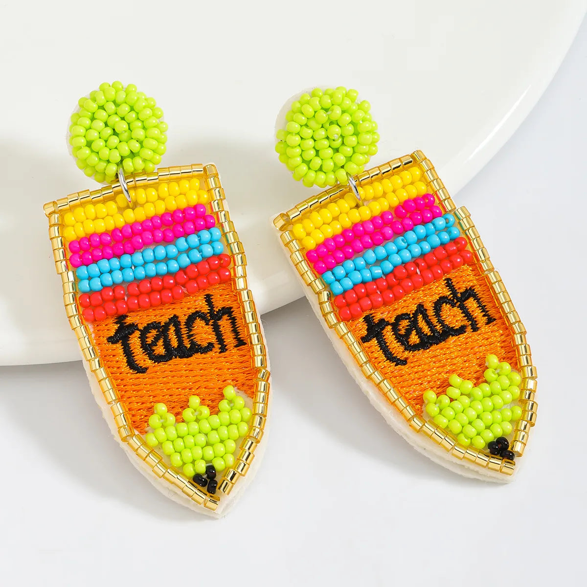 1 Pair IG Style Cute Letter Pencil Beaded Seed Bead Drop Earrings