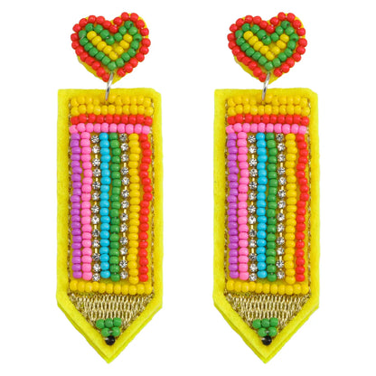 1 Pair IG Style Cute Letter Pencil Beaded Seed Bead Drop Earrings