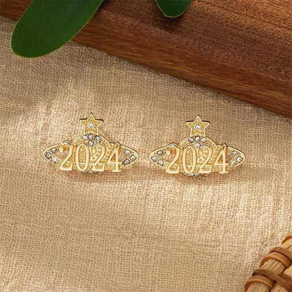 1 Pair IG Style Cute Number Planet Inlay Zinc Alloy Rhinestones Ear Studs