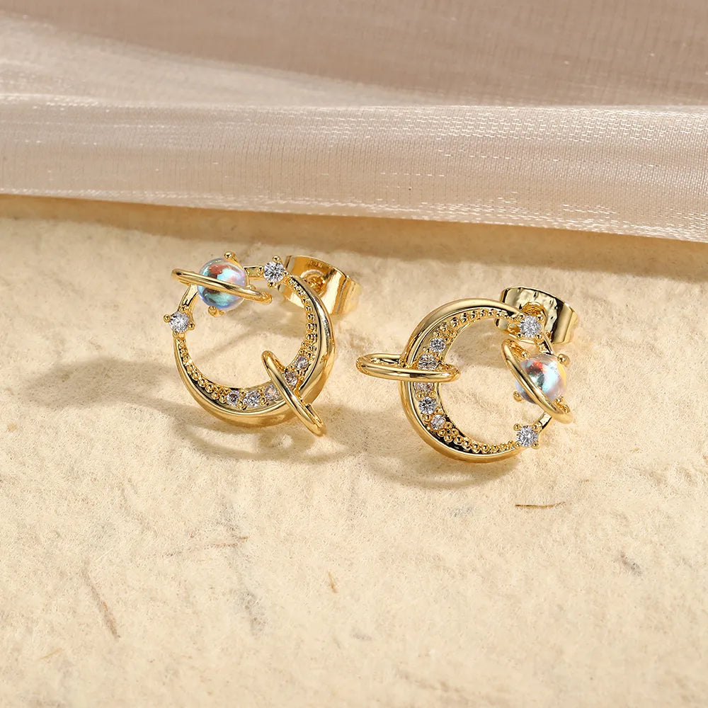 1 Pair IG Style Cute Simple Style Round Heart Shape Hollow Out Inlay Copper Zircon 18K Gold Plated White Gold Plated Ear Studs